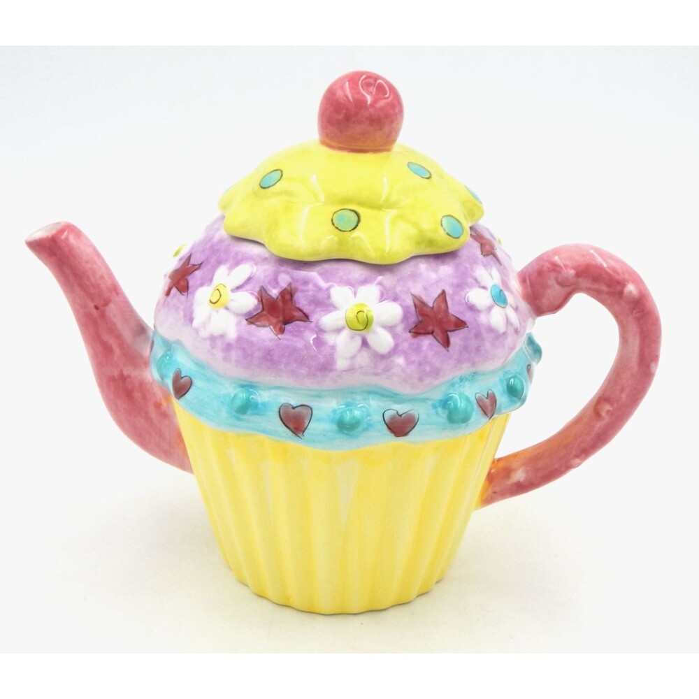 Certified International Cupcake Teapot Sue Zipkin 7 Inch Green Purple